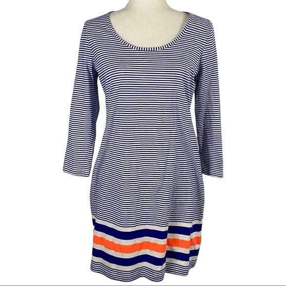 Lilly Pulitzer Dresses & Skirts - Lilly Pulitzer Beacon Dress Scoop Neck Blue White Neon Coral Stripe Size Medium
